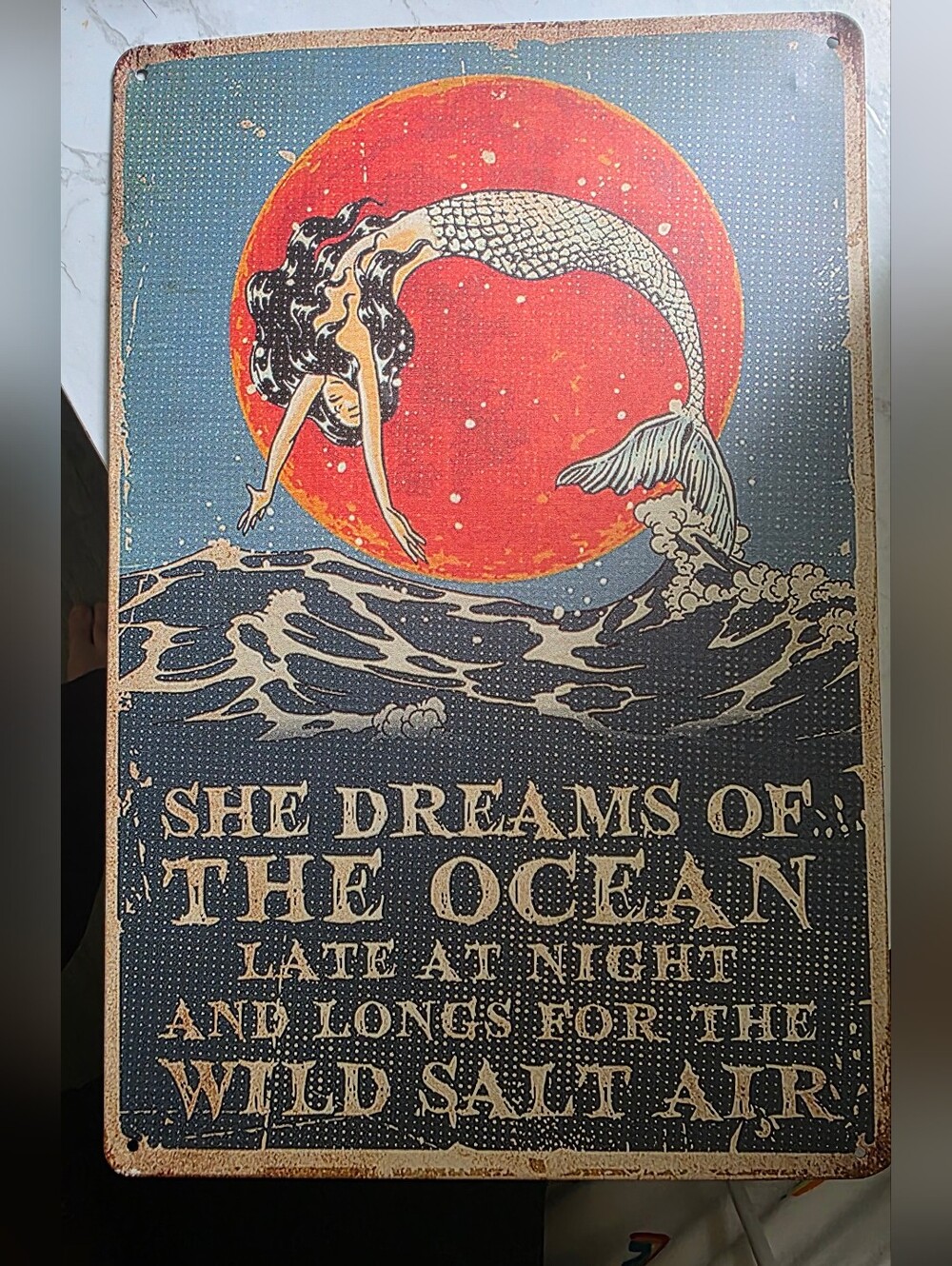 Metal Mermaid Wall Art Sign - 'She Dreams of the Ocean'